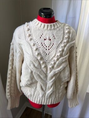 Mango Cream Cable-Detail Crewneck Sweater